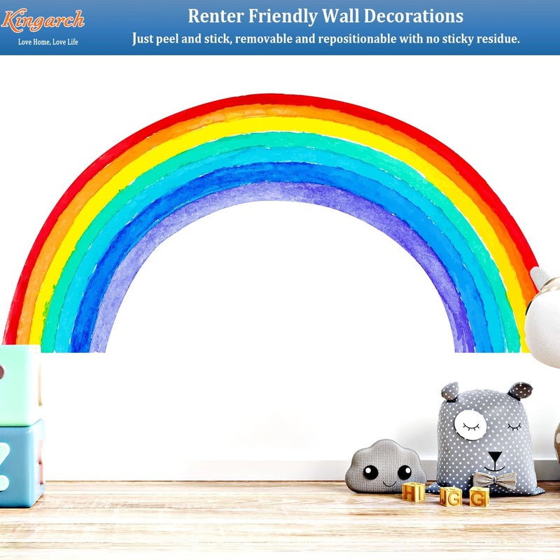 Kingarch Large Watercolor Rainbow Wall Decals, Colorful Peel and Stick Vinyl Nursery Wall Decor, Removable Home Room Wall Decor Murals Stickers for Kids Girls Toddler Bedroom Living Room Playroom - Image 4